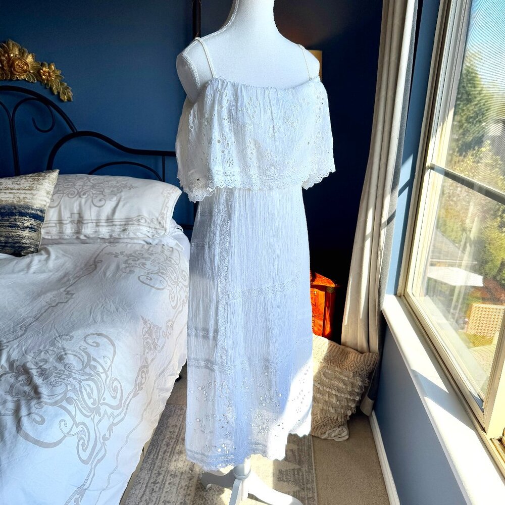 Free People White Lace Eyelet Prairie Midi Dress